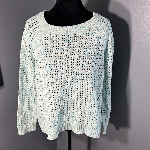 Talbots Women’s Open Knit Weave Chunky Sweater Mint Green White XL NWT Cotton - Picture 8 of 8